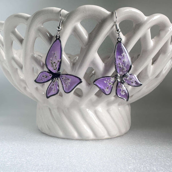 Handmade Butterfly Earrings - Whispering Lilac Butterfly Blooms