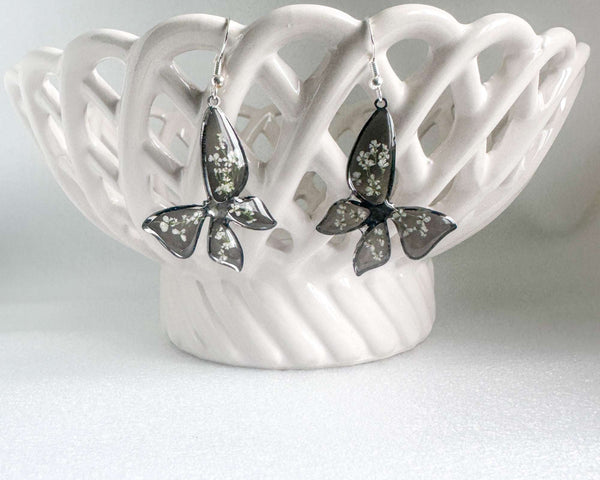 Handmade Butterfly Earrings - Midnight Garden Butterfly Blooms