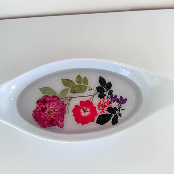 Floral Dreamscape Porcelain Tray - Handmade Pressed Flower Resin Tray