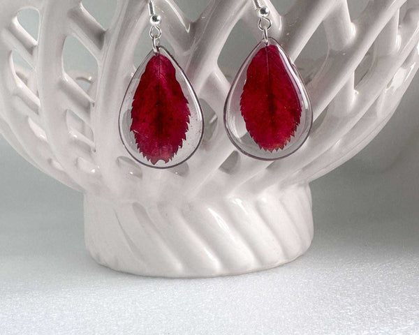 Handmade Fall Leaf Earrings - Crimson Whisper Leaf Drop Earrings