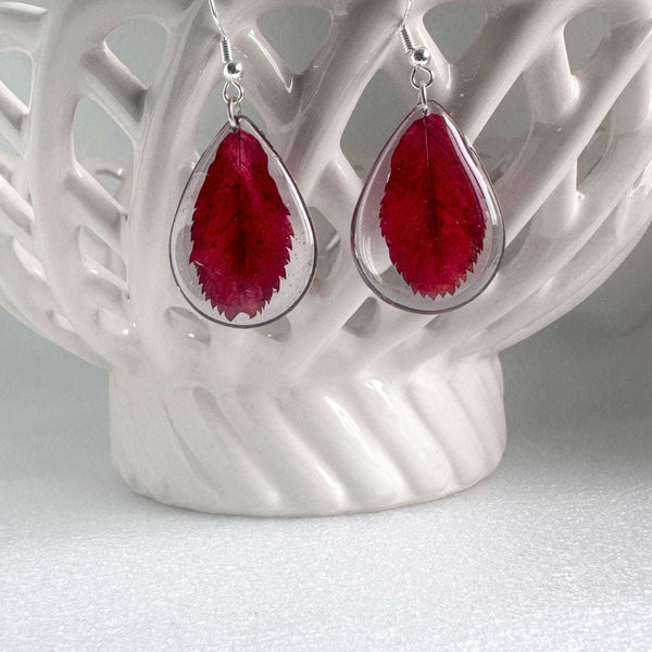 Handmade Fall Leaf Earrings - Crimson Whisper Leaf Drop Earrings