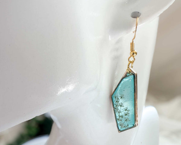 Handmade Blossom Earrings - Seafoam Garden Earrings with Real Flowers
