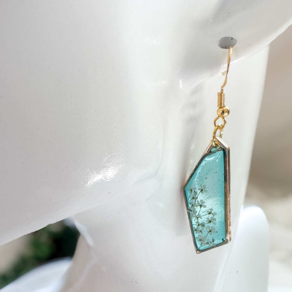 Handmade Blossom Earrings - Seafoam Garden Earrings with Real Flowers
