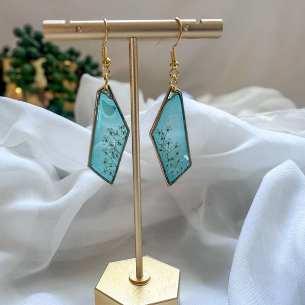 Handmade Blossom Earrings - Seafoam Garden Earrings with Real Flowers