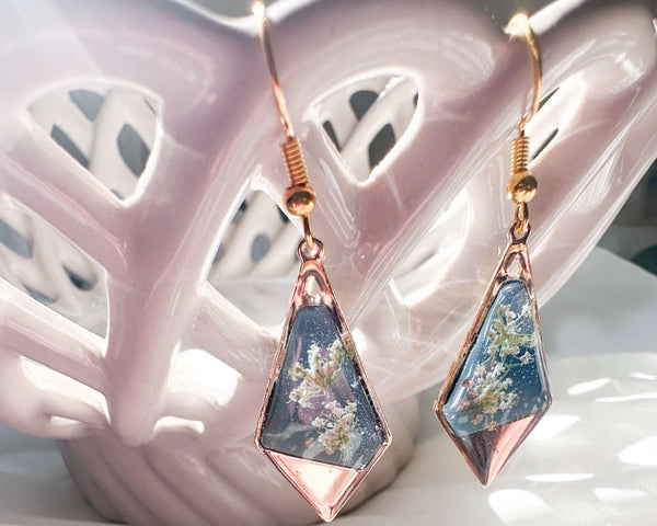 Handmade Floral Resin Earrings - Twilight Petal Dangle Earrings
