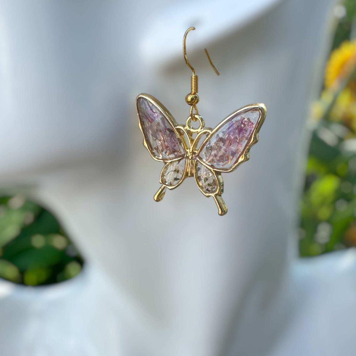 Earring - Enchanted Garden Butterflies - Handmaded Pressed Flowers