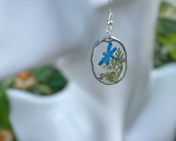 Enchanted Dragonfly Garden Earrings - Handmade Pressed Flower Earrings