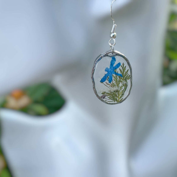 Enchanted Dragonfly Garden Earrings - Handmade Pressed Flower Earrings