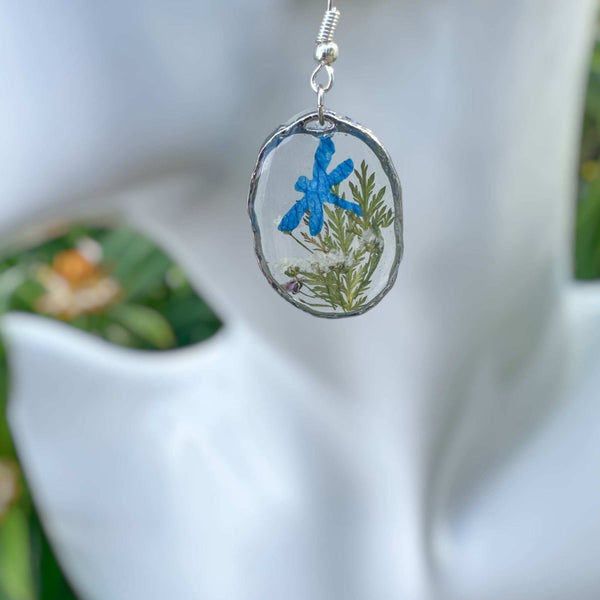 Enchanted Dragonfly Garden Earrings - Handmade Pressed Flower Earrings