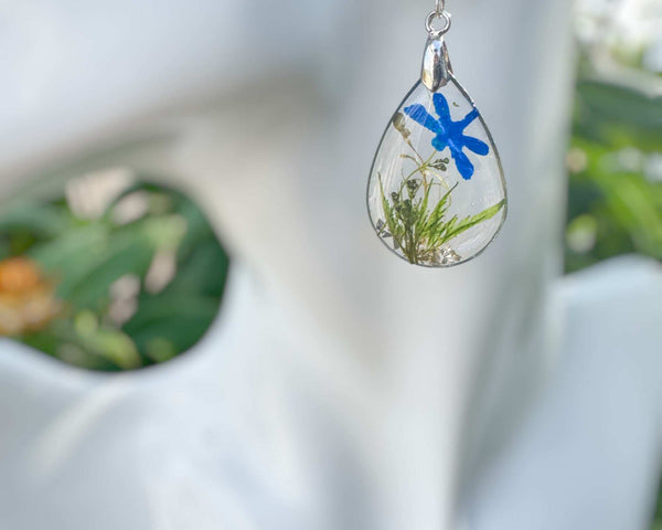 Enchanted Dragonfly Garden Earrings - Handmade Pressed Flower Teardrops