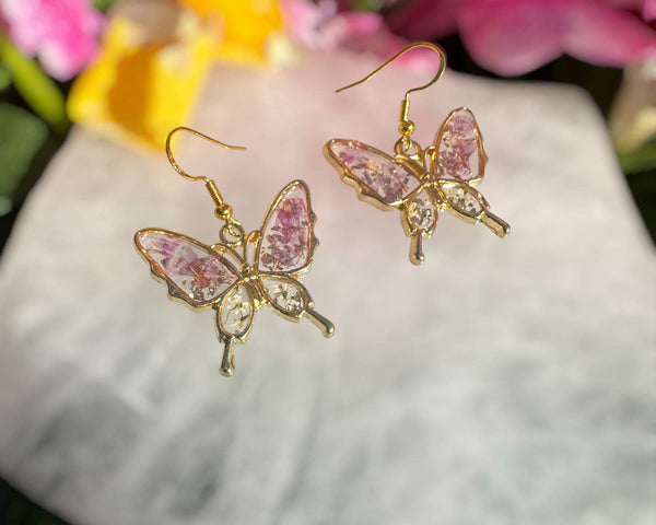 Earring - Enchanted Garden Butterflies - Handmaded Pressed Flowers