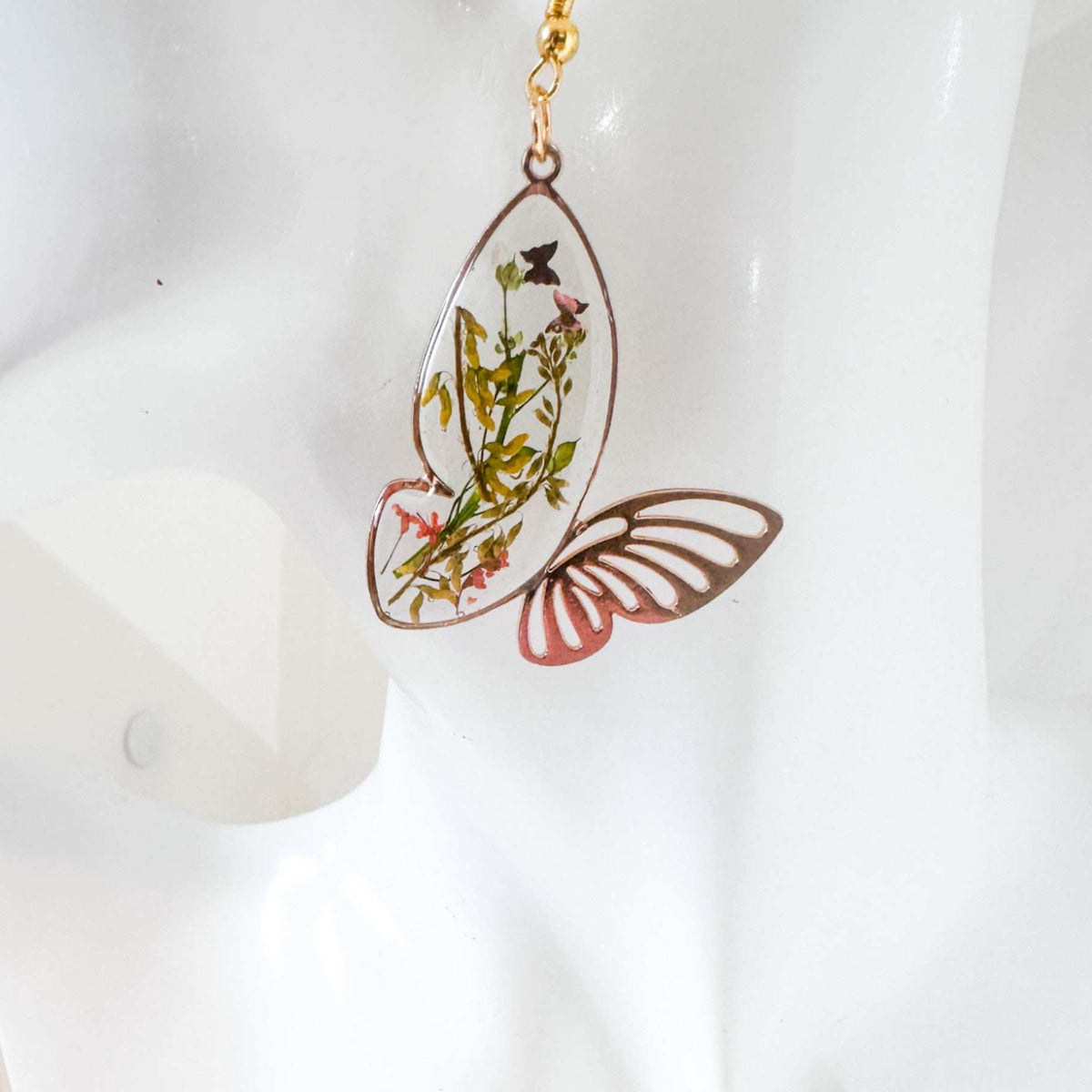 Fluttering Blossom Earrings - Handmade Botanical Resin Butterflies