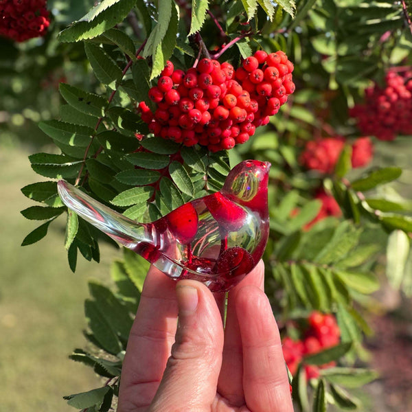 Berry Songbird - Handmade Unique Red Berry Resin Bird Decor