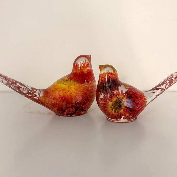 Copper Ember Strawflower Duo | Copper Strawflower Resin Bird Pair