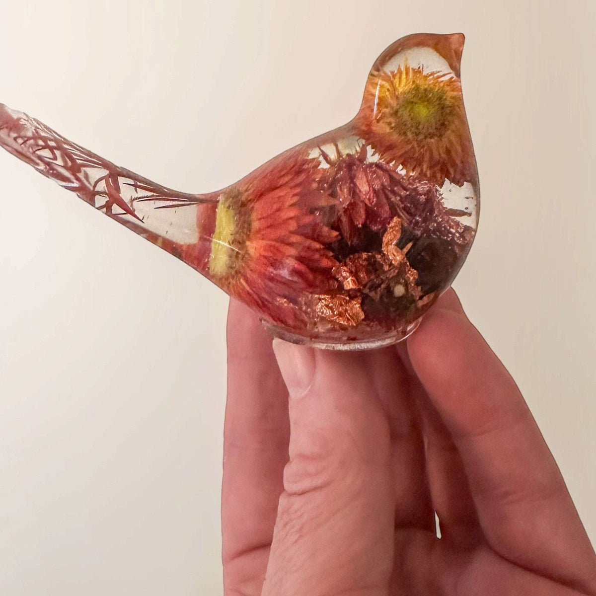 Copper Ember Strawflower Duo | Copper Strawflower Resin Bird Pair