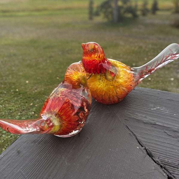 Copper Ember Strawflower Duo | Copper Strawflower Resin Bird Pair