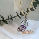 Butterfly Garden Necklace - Handmade Botanical Resin Butterlfy Pendant