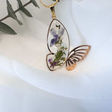 Butterfly Garden Necklace - Handmade Botanical Resin Butterlfy Pendant