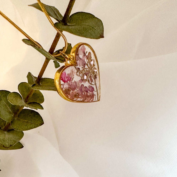 Whispering Hearts  – Handmade Botanical Resin Butterfly Necklace