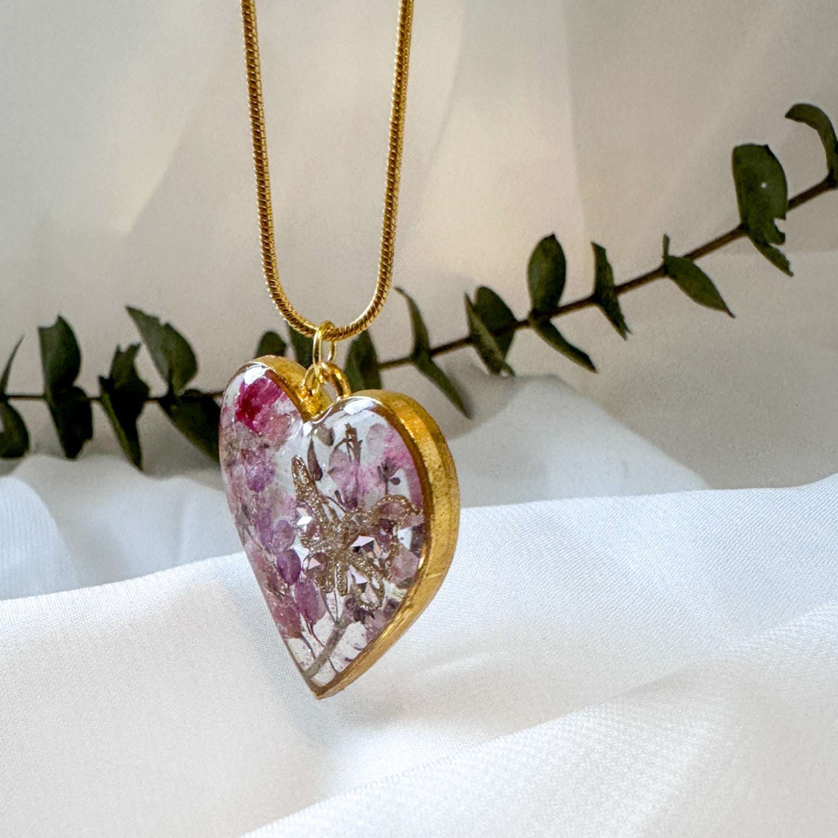 Whispering Hearts  – Handmade Botanical Resin Butterfly Necklace