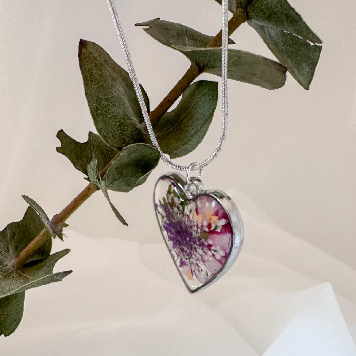 Whispering Hearts  – Handmade Botanical Resin Butterfly Necklace