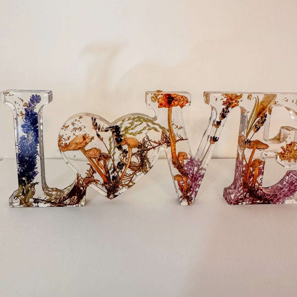 Boreal Mushroom LOVE Word Art | Resin Mushroom Decor