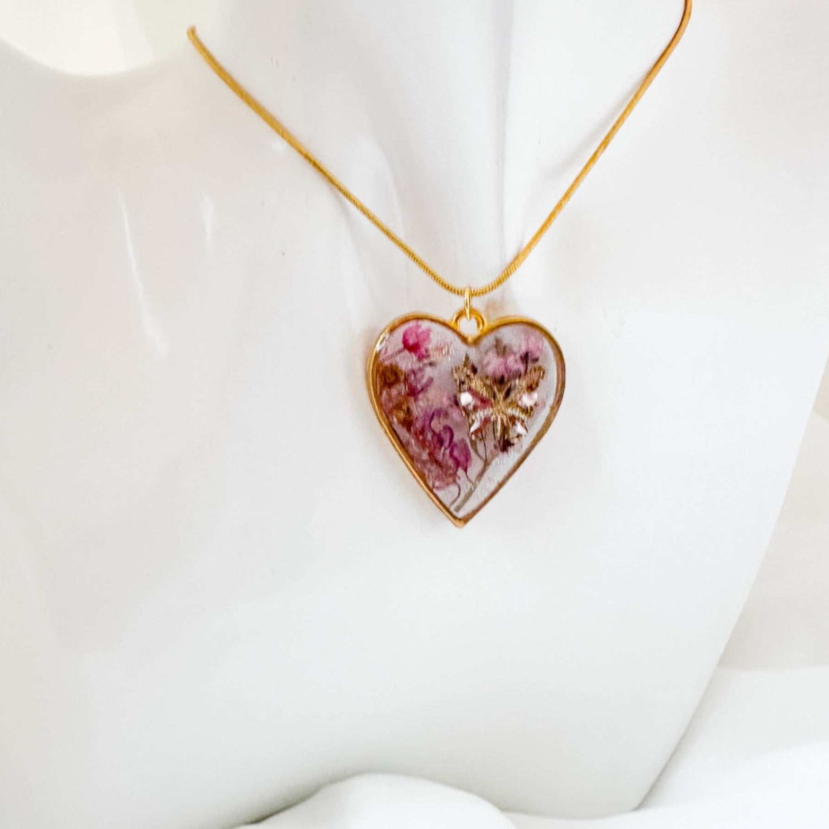 Whispering Hearts  – Handmade Botanical Resin Butterfly Necklace