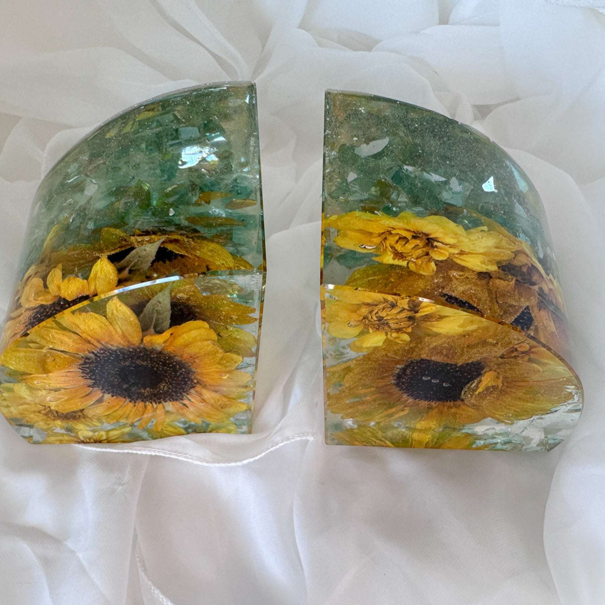 Sunflower Sunshine Bloom Handmade Resin Bookends Home Decor