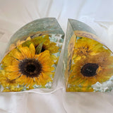 Sunflower Sunshine Bloom Handmade Resin Bookends Home Decor