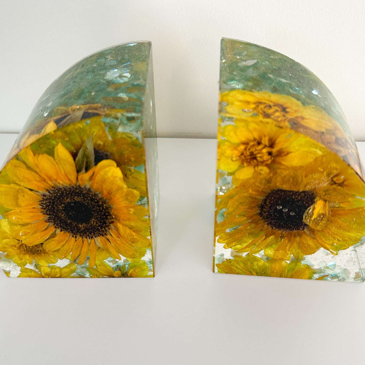 Sunflower Sunshine Bloom Handmade Resin Bookends Home Decor