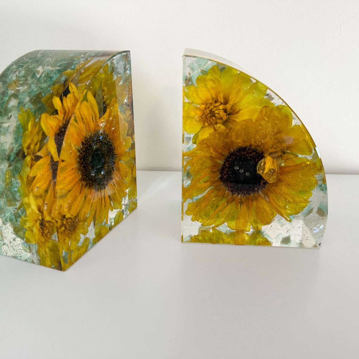 Sunflower Sunshine Bloom Handmade Resin Bookends Home Decor