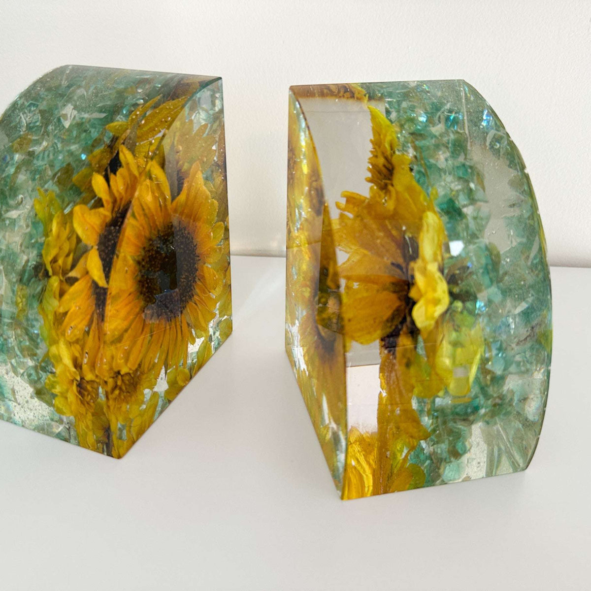 Sunflower Sunshine Bloom Handmade Resin Bookends Home Decor