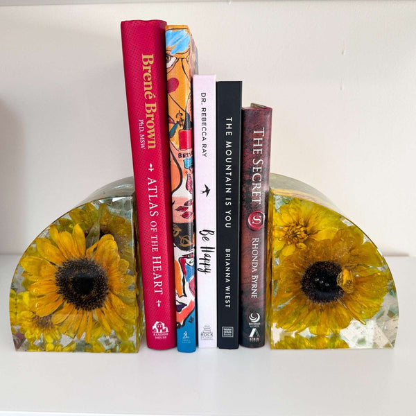 Sunflower Sunshine Bloom Handmade Resin Bookends Home Decor