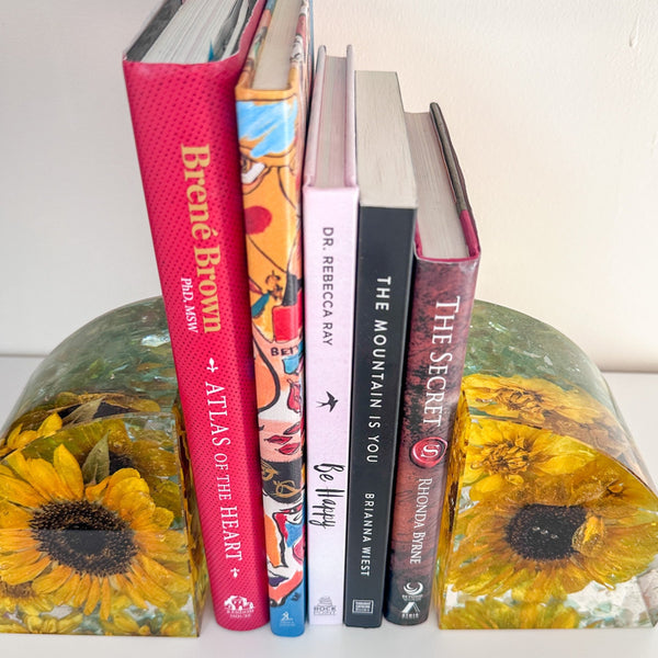 Sunflower Sunshine Bloom Handmade Resin Bookends Home Decor