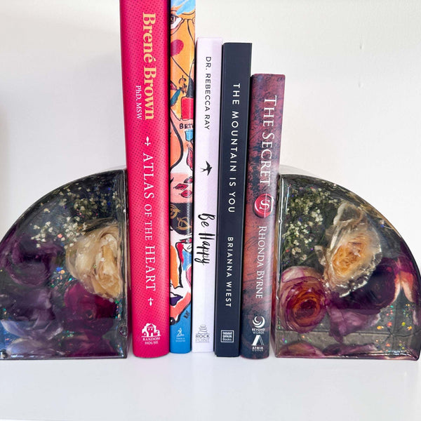 Rose Garden Twighlight Resin Bookends - Handmade Rose Home Decor