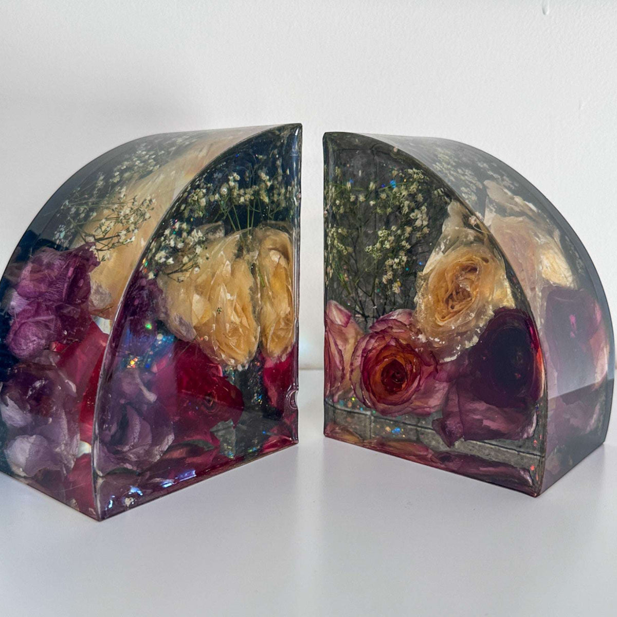 Rose Garden Twighlight Resin Bookends - Handmade Rose Home Decor