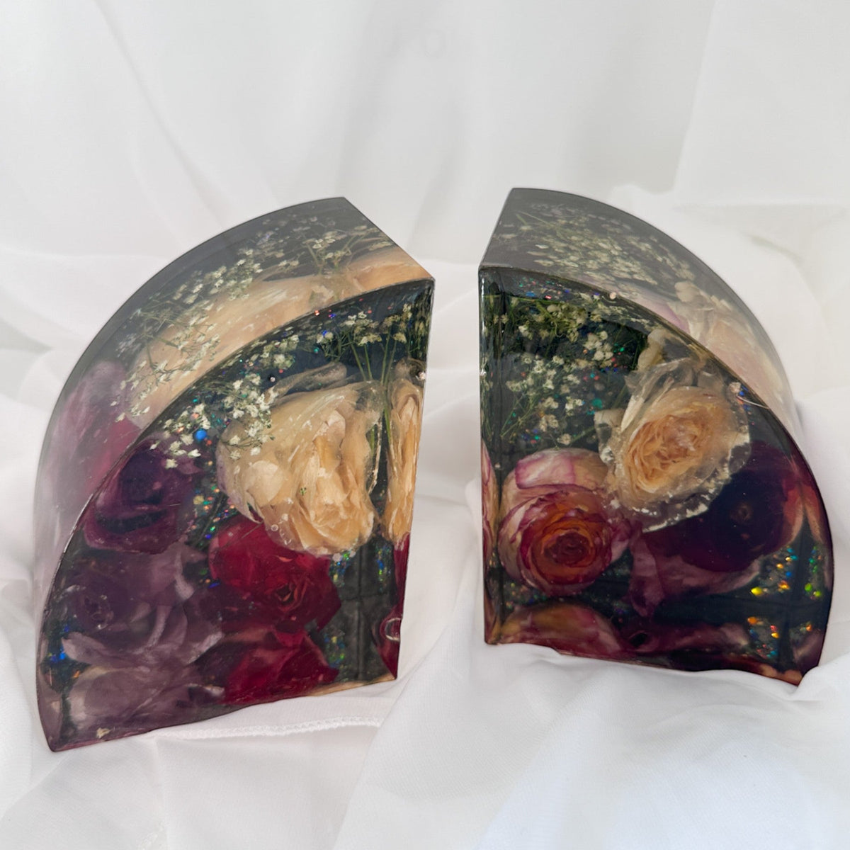 Rose Garden Twighlight Resin Bookends - Handmade Rose Home Decor