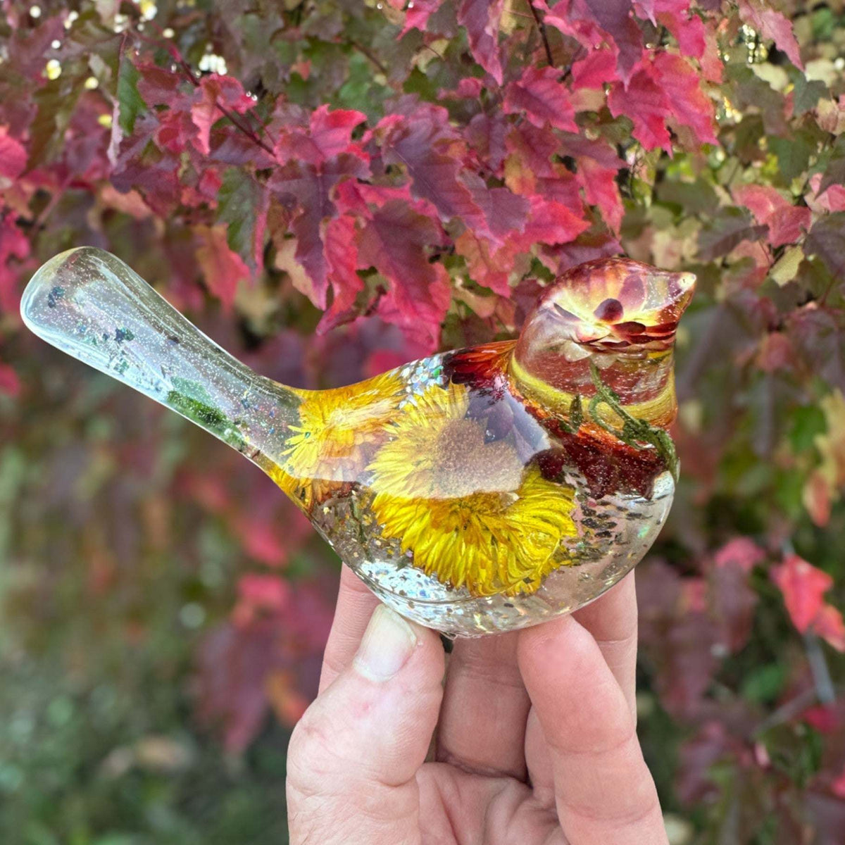 Botanical Birds - Handmade Resin Harvest Songbirds with Strawflowers