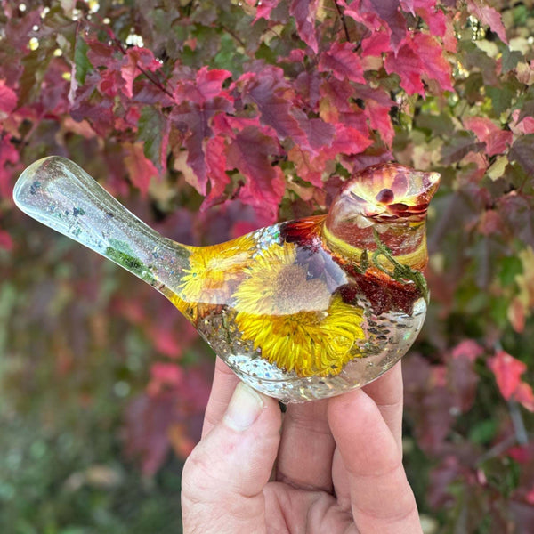 Botanical Birds - Handmade Resin Harvest Songbirds with Strawflowers