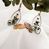 Fluttering Garden Bloom Earrings - Butterfly Wings with Pressed Flower