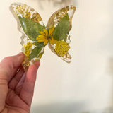 Resin butterfly light up resin butterfly decor with clear wings, pressed yellow flowers, green leaves and gold flecks