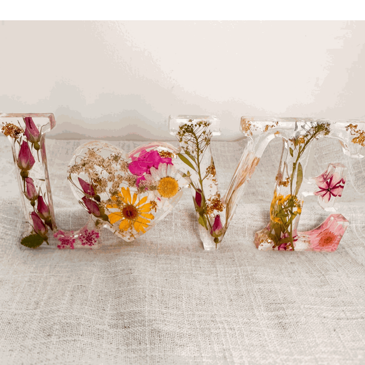 Wild Rose LOVE Word Art | Pressed Flower LOVE Word Art