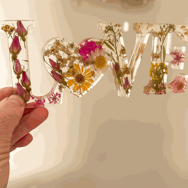 Wild Rose LOVE Word Art | Pressed Flower LOVE Word Art