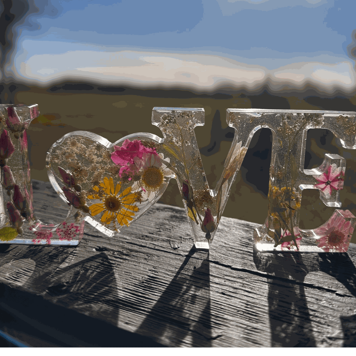 Wild Rose LOVE Word Art | Pressed Flower LOVE Word Art
