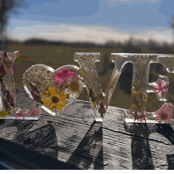 Wild Rose LOVE Word Art | Pressed Flower LOVE Word Art