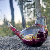Strawflower & Berry Resin Birds - Autumn Nature Decor with Real Flowers