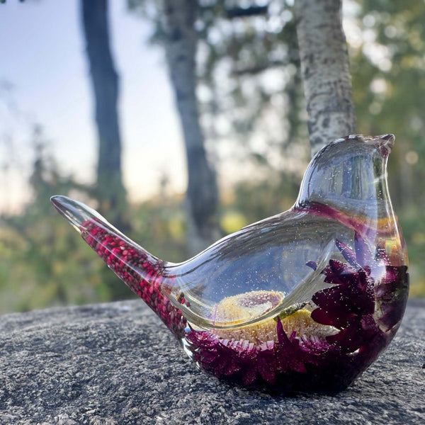 Strawflower & Berry Resin Birds - Autumn Nature Decor with Real Flowers