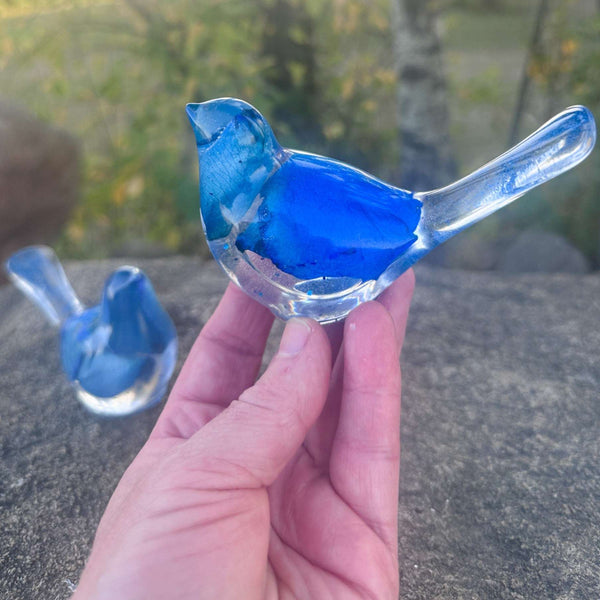 Bluebell Songbird - Blue Rose Petal Handmade Resin Bird Decor