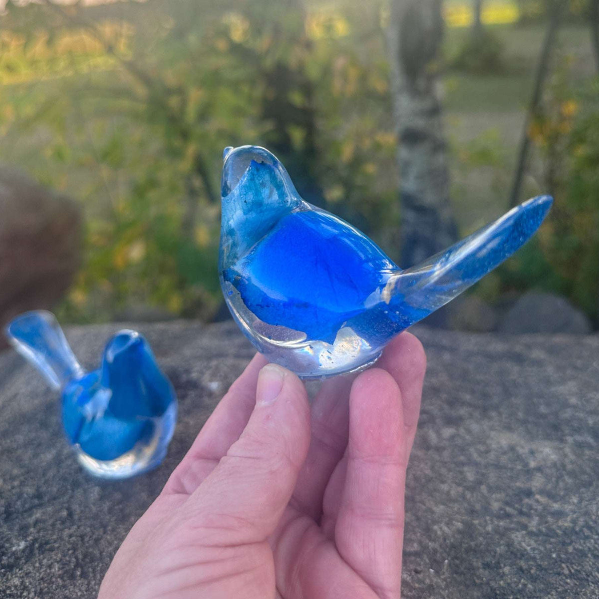 Bluebell Songbird - Blue Rose Petal Handmade Resin Bird Decor