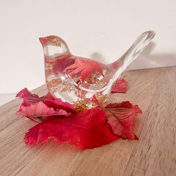 Maple Leaf Songbird - Handmade Resin Bird Maple Leaf & Gold Accents